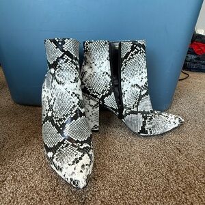 Lulu's Black and White Snakeskin Ankle Booties